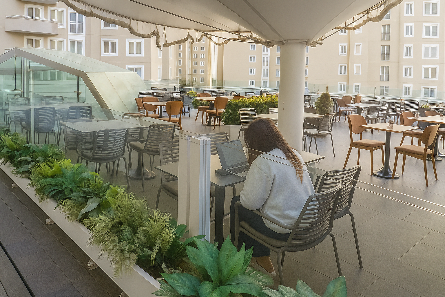 Pare-vent et séparateur de verre pour restaurant Bursa | Projet de terrasse d'hôtel EncoArt